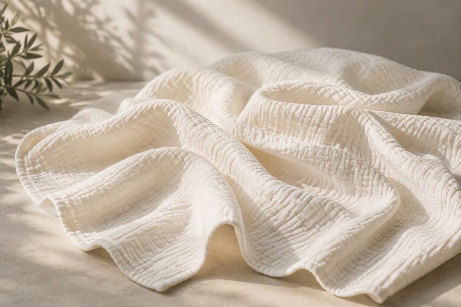Folded muslin cloth in soft daylight